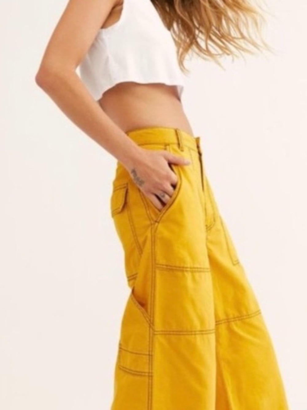 Free People | Wide Leg Cargo Pants in Mustard Yellow
